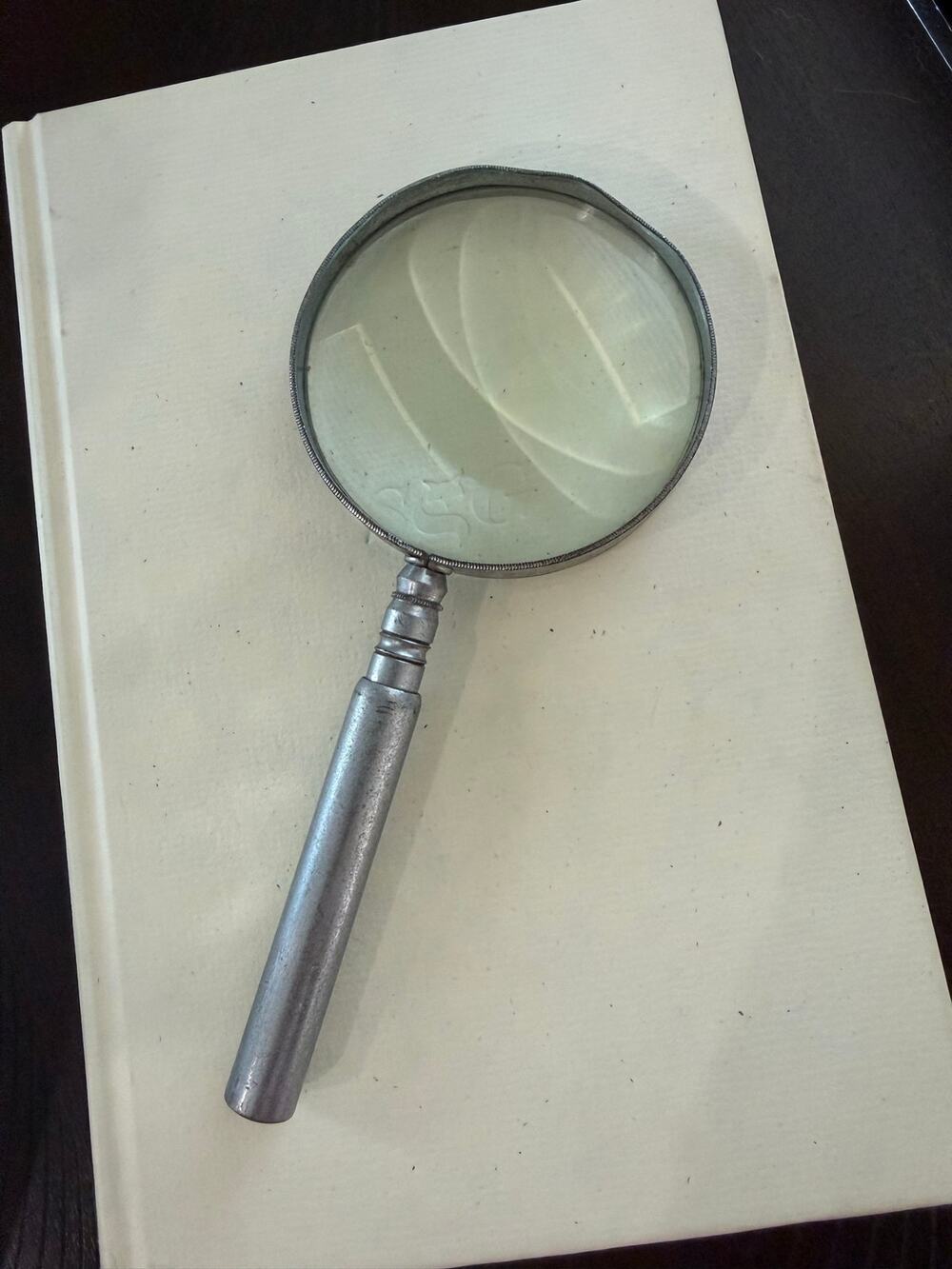 Vintage Japan Magnifying Glass PIC Large 3” Lens Silver Tone Metal Handle 7”